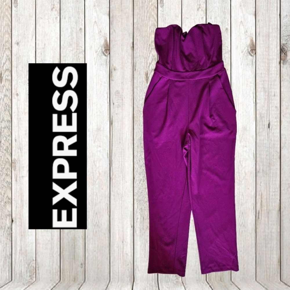 Express Vibrant Purple Strapless Jumpsuit